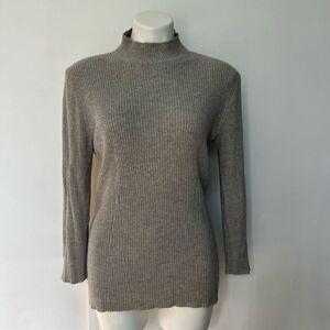 Escada Ribbed Cashmere Silk Mock Neck Sweater